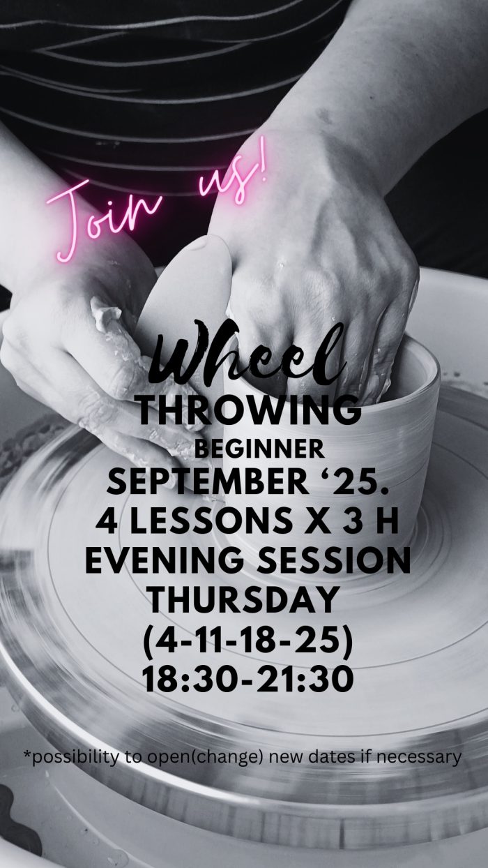 Wheel throwing beginners September'25. Thursdays 18:30-21:30
