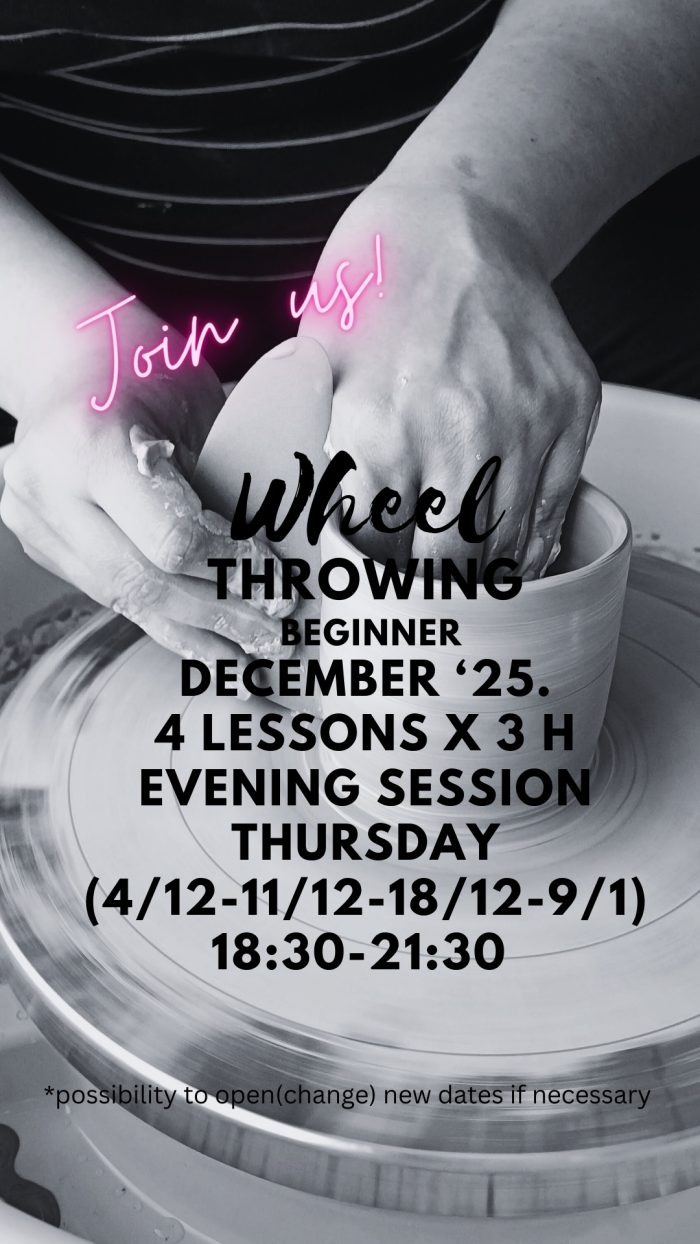 Wheel throwing beginners December'25. Thursdays 18:30-21:30