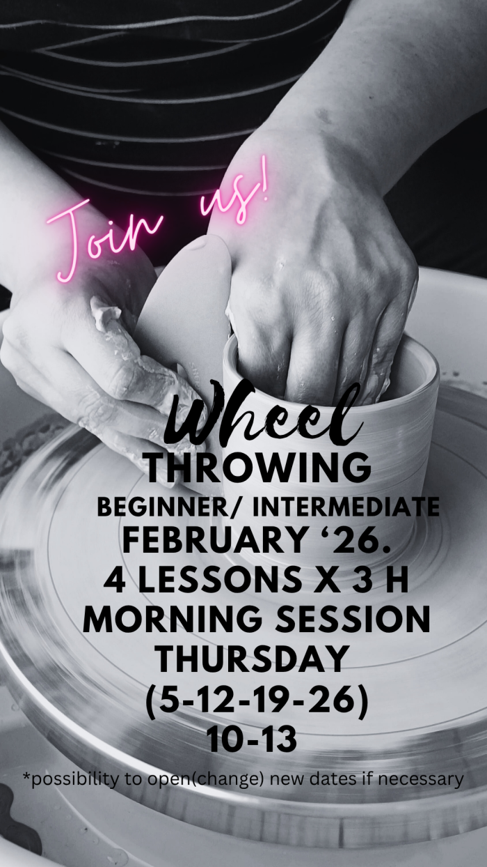 Wheel throwing beginners-February 2026. Thursday 10-13 4x3h