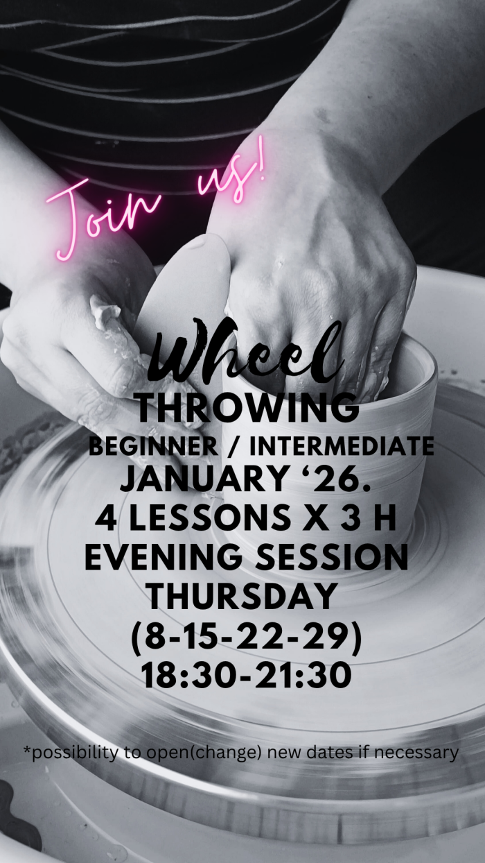 Wheel throwing beginners January'26. Thursdays 18:30-21:30
