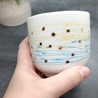 Cup with Yellow&Blue lines & gold dots - Image 2