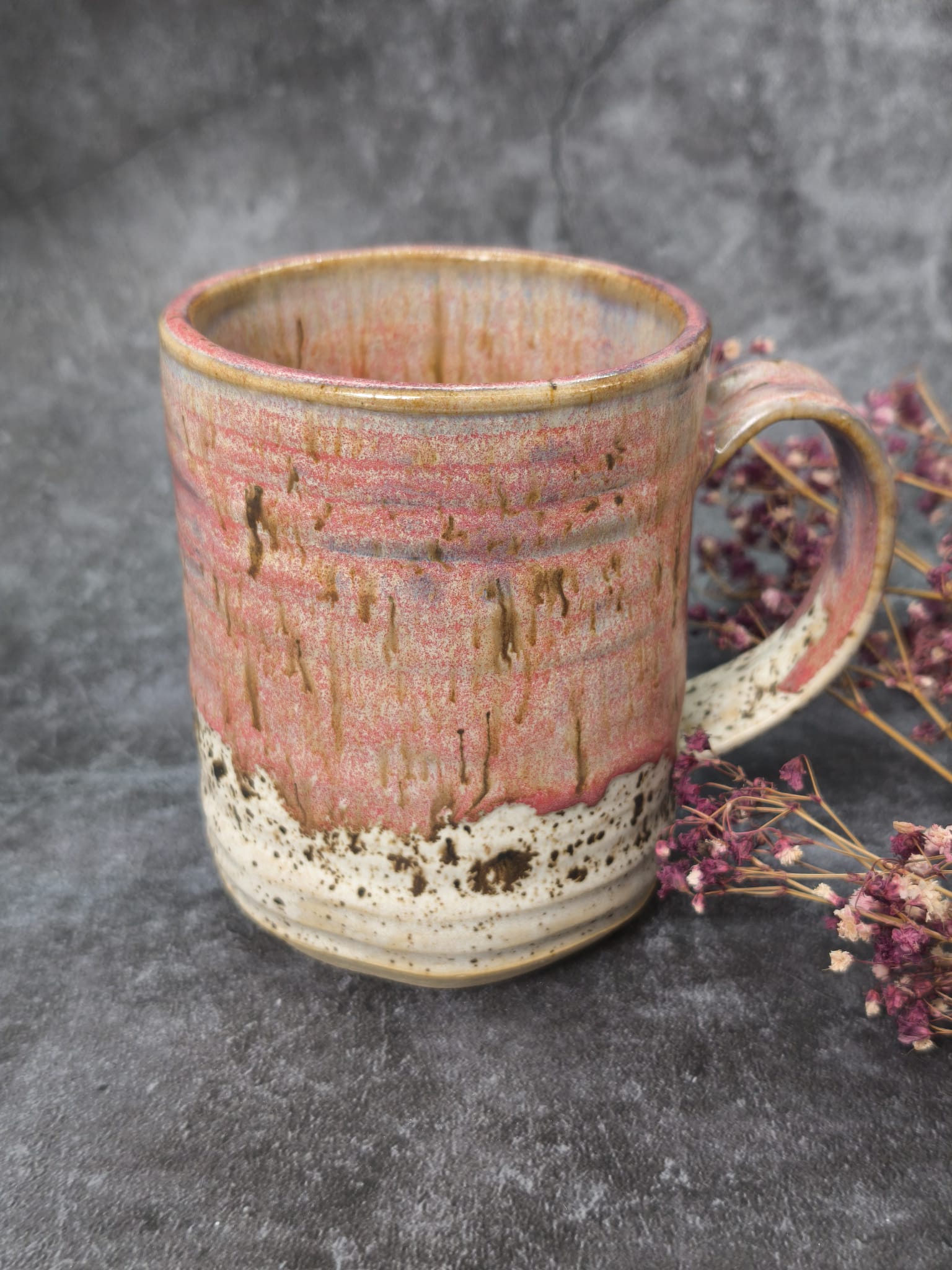 Sunset Blush Mug – Handmade Stoneware with Pink & Cream Glaze - Image 2